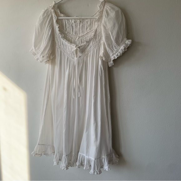 Doen Ainsley Cotton Ruffle Lace Babydoll Nightgown Mini Dress Salt White - Picture 6 of 12